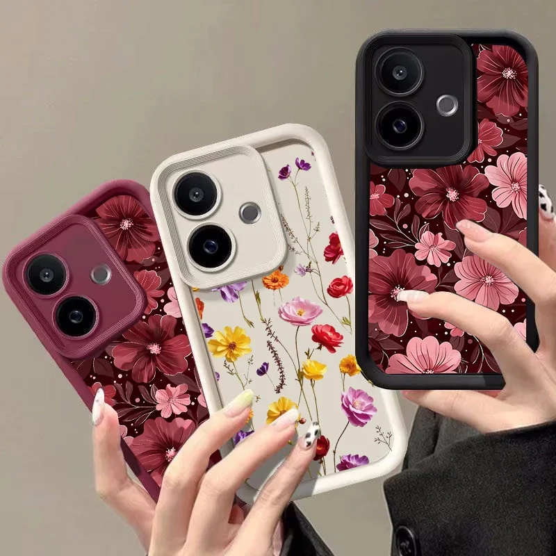 Luxury Burgundy Flower Matte TPU Shockproof Phone Case