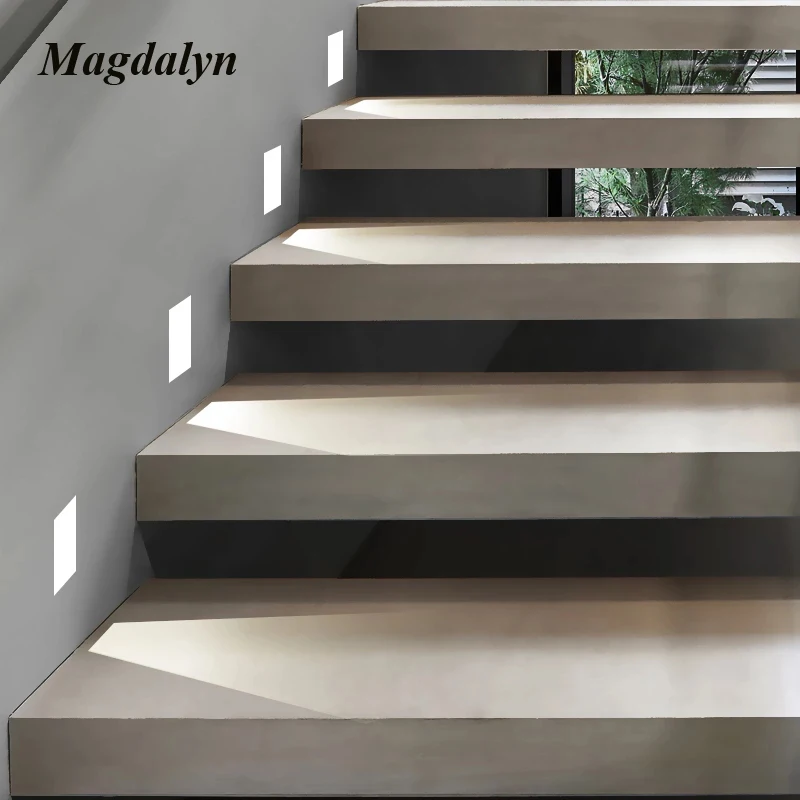Magdalyn 계단 조명 센서, 미니멀리스트 리세스드 야외 방수 야간 스콘스, 모던 데코, LED 쉐이드리스 코너 벽 램프