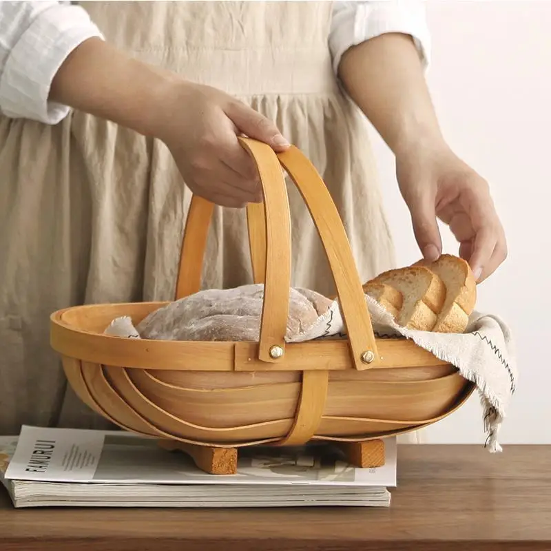 Wooden Fruit Baskets Kitchen Wooden Handle Storage Basket Basket Kitchen Storage Storage