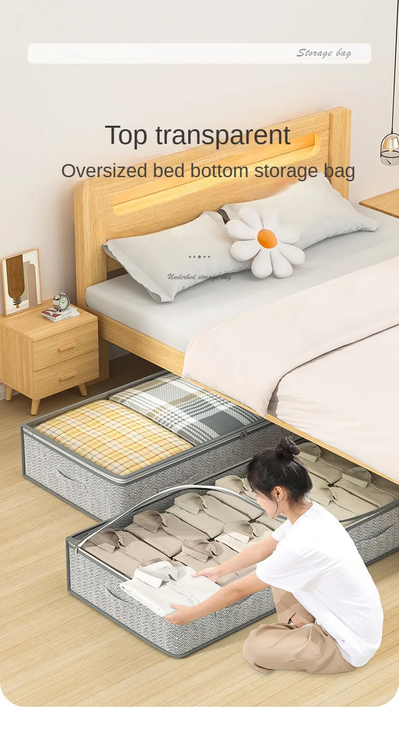 Description Picture 2 of item1/3/5PCS Clothes Quilt Storage Bag Underbed Organizer Large Capacity Quilt Storage Box Foldable Storage Bag Dust Tote