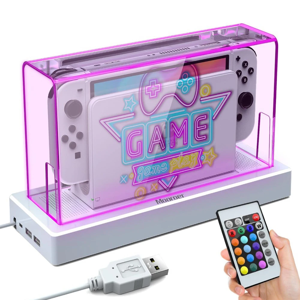 Suitable for Nintendo Switch/Switch OLED Luminous Base, 16 Colors LED Light Dust and Scratch Resistant Protective Cover