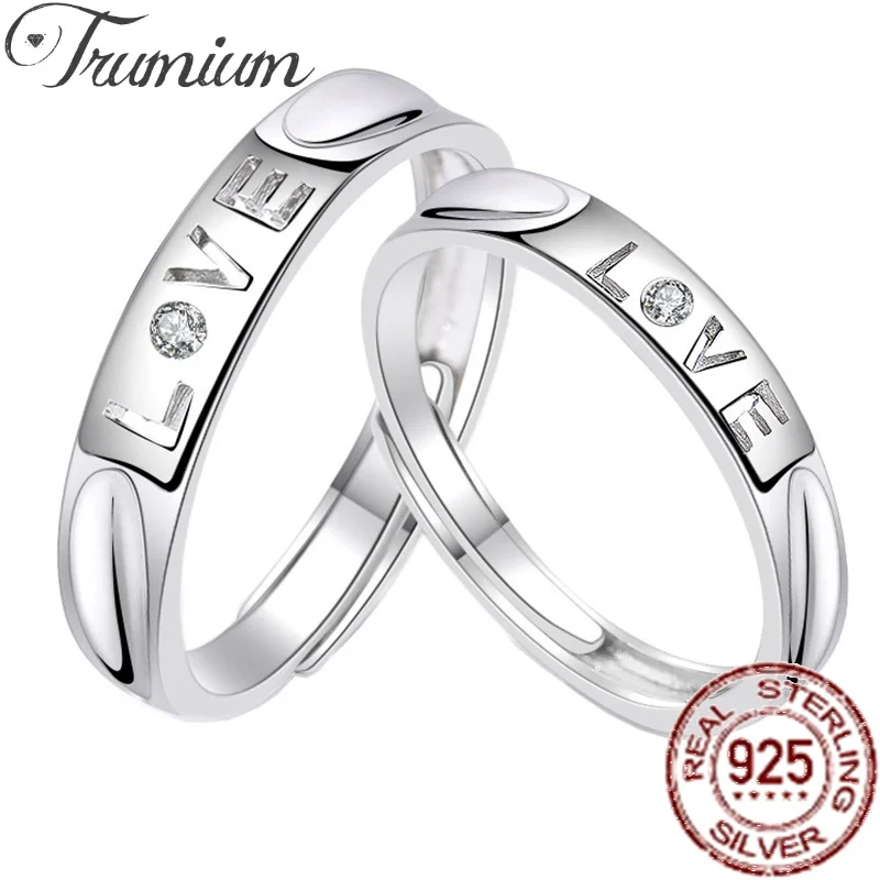 

Trumium 925 Sterling Silver Love Word Couple Rings for Women Men Engagement Wedding Bands Trendy Jewelry Anniversary Gift