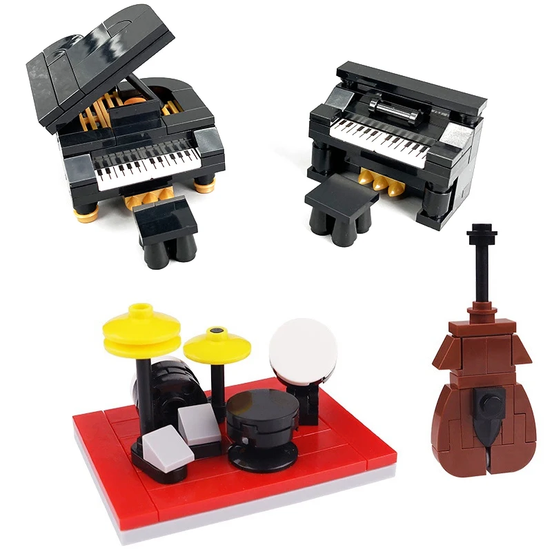 City Moc Building Blocks Music Room Scene Frame Parts Mattoni Giocattoli Kit Pianoforte Jazz Drum Violoncello Musicista Fai Da Te Compatibile Con Lego