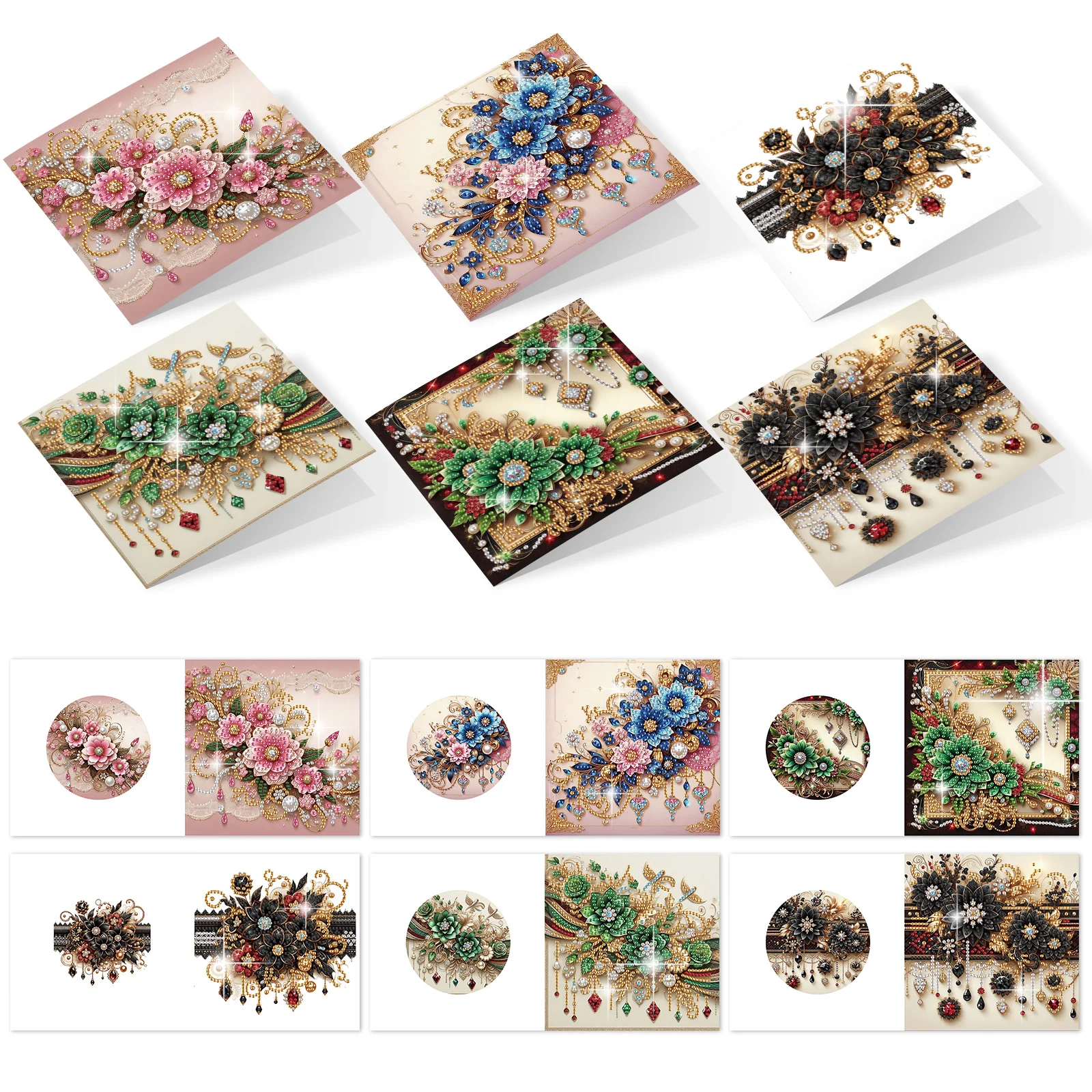 6Pcs Diamond Painting Greeting Cards Kit,DIY Flowers Handmade Festival Greeting Diamond Art Birthday Creative Cards