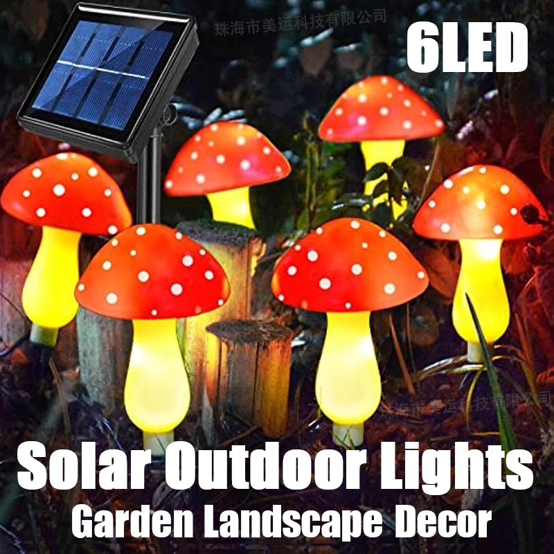 

6LED Waterproof Solar Mushroom Lights Outdoor Garden Pathway Landscape Yard Easter Pathway Halloween Xmas Villa Lawn Decor Lamp