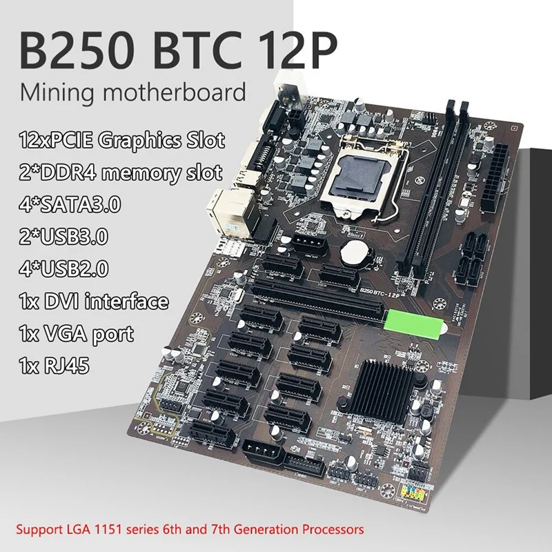 the best pc motherboard B250 BTC Mining Motherboard 12 PCI-E16X Graph Card LGA 1151 SATA3.0 Support VGA with DDR4 4GB 2666Mhz RAM motherboard pc