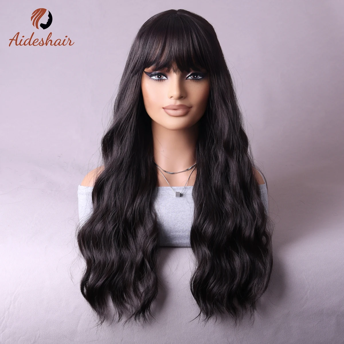 

Black European and American wig women long curly wavy synthetic wig for daily party use