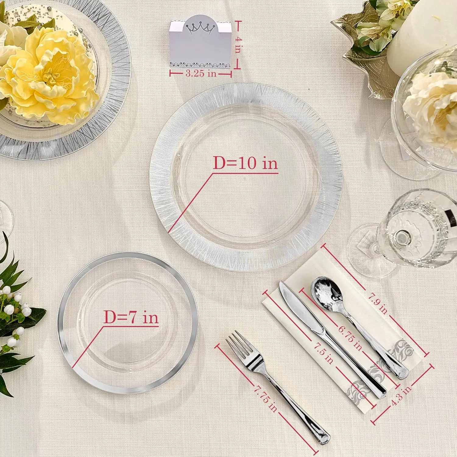 200 Pcs Plastic Dinner Plates-Decorative Disposable Plates-Disposable Wedding Plate, Fork, Spoon, Knife, Napkin