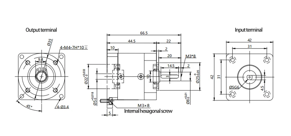 Description Picture 3 of item42mm Planetary Gearbox  ratio 3:1 4:1 5:1 10:1 Rated Torque 3.5N.m Nema17 Stepper Motor Gearbox