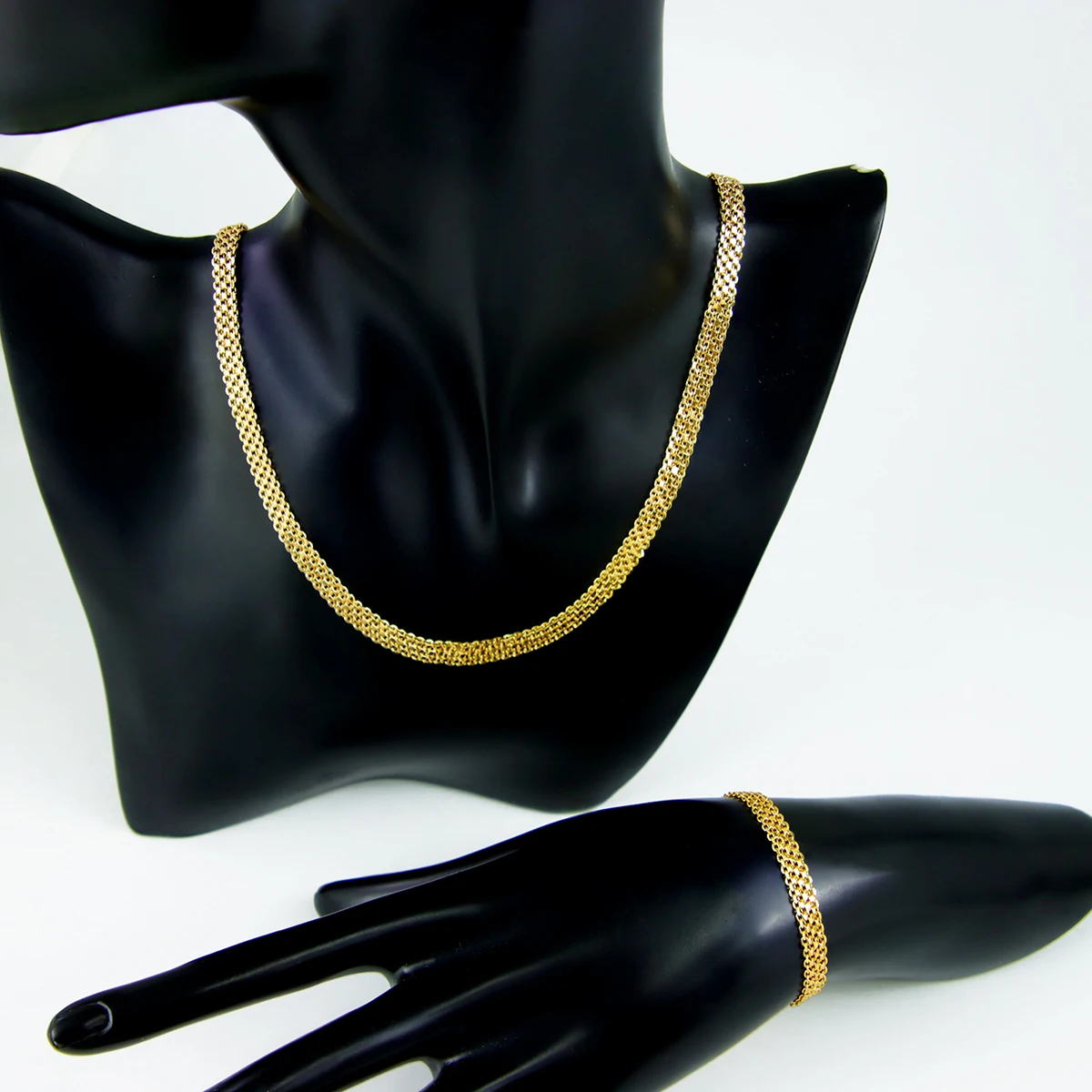 Arabische Gold Farbe Halskette Sets 21 Karat Kupfer vergoldet Dubai elegante Luxus schmuck Mode Frauen Hochzeit Bankett Teile – Detail 4