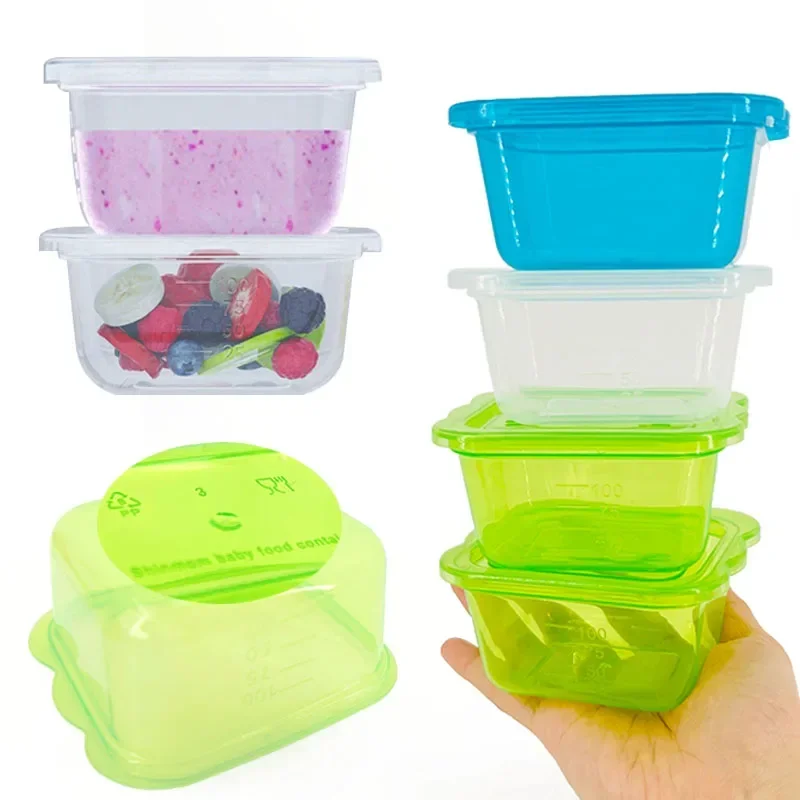Portable Food Storage Box Baby Food Storage Containers 4pcs Baby Food Storage Snack Containers Baby Learning Dishes Auxiliary Bowl Portable Sealed Storage Boxs Can Microwave BPA Free