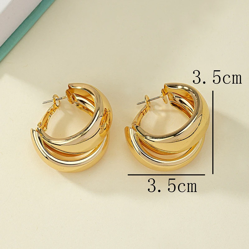 Gold Double Ring Chunky Hoop Earrings 6