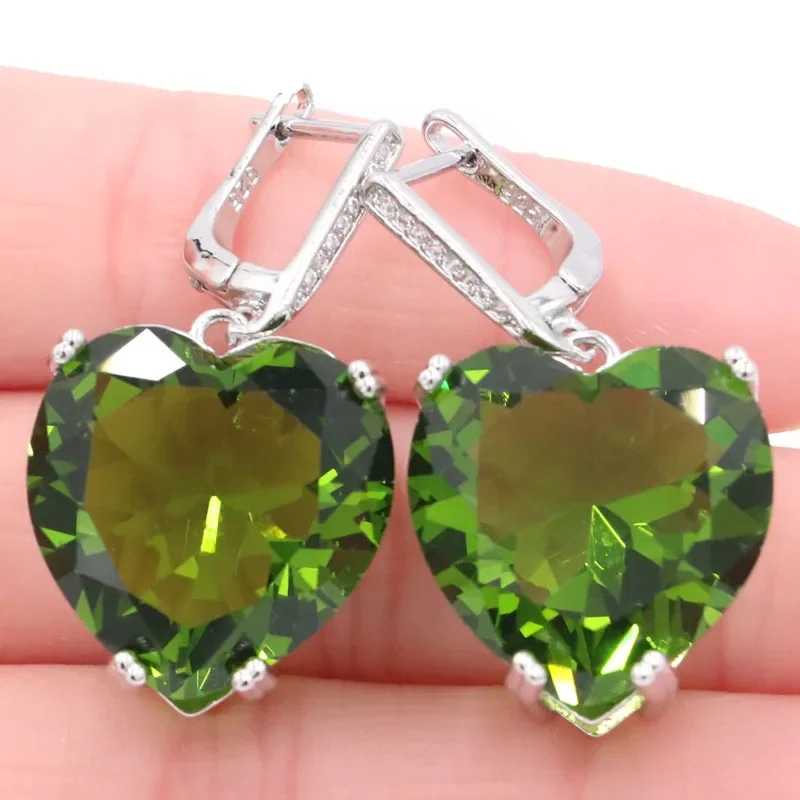 18g 925 SOLID STERLING SILVER Earrings Heart Shape Violet Tanzanite Blue Aquamarine Pink Kunzite Tourmaline Peridot Daily Wear