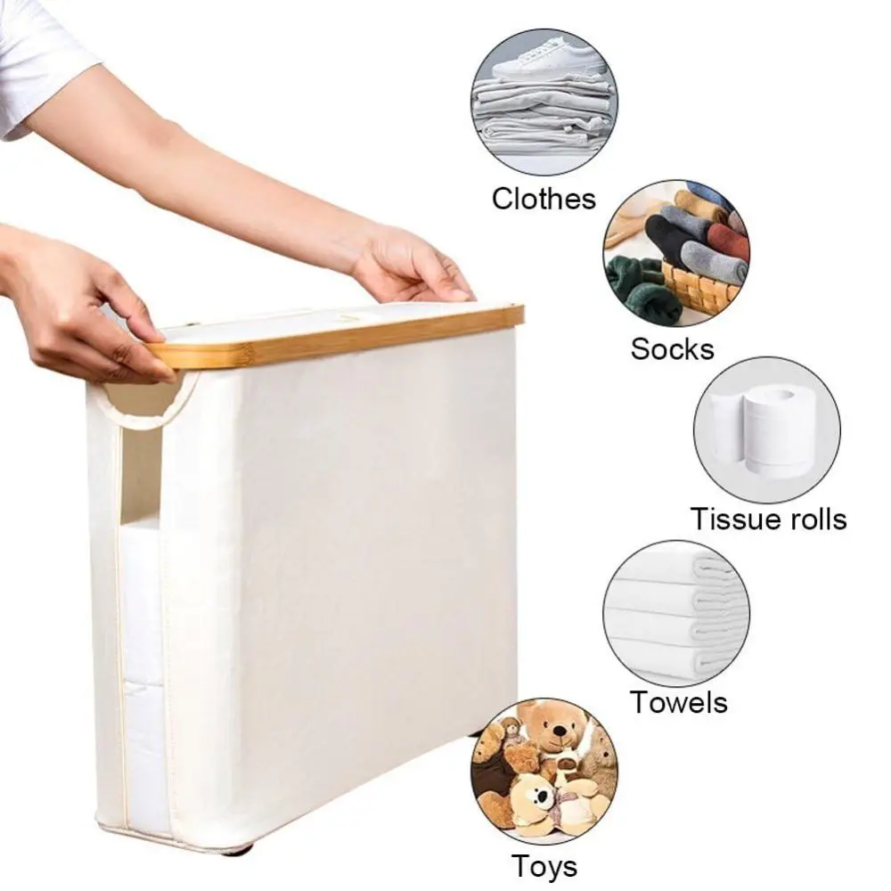 Bamboo Toilet Paper Basket Multifunctional Foldable Toilet Paper Storage Cabinet With Lid Large Capacity toilet paper holder toilet paper rack toilet roll holder
