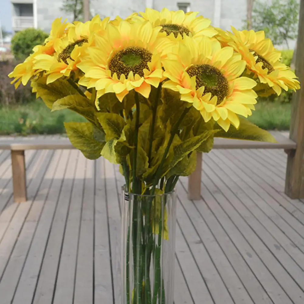 1pc Fake Flower Vivid Big Artificial Sunflower Home Garden Fence Diy