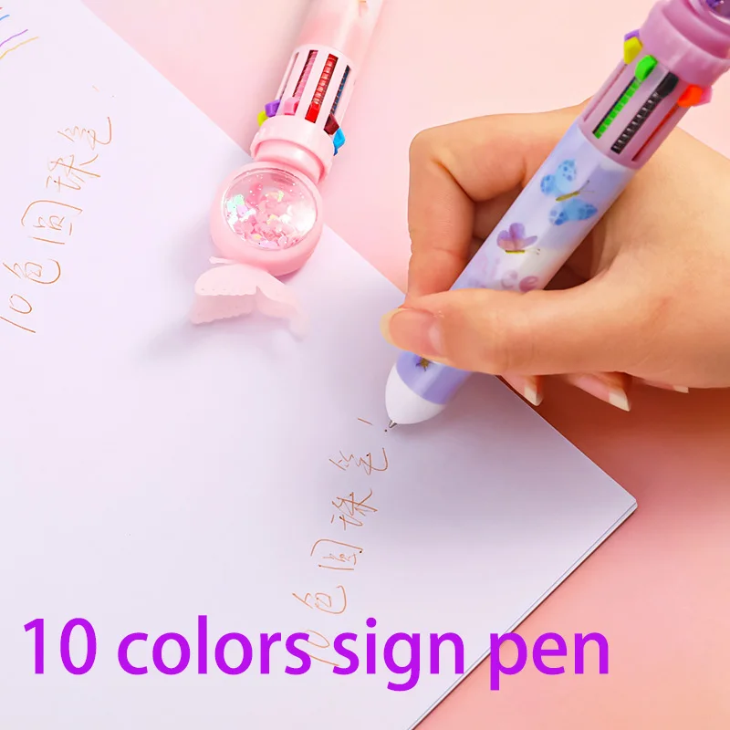 

10-Color Butterfly Pen One Pressing Multi-Color multi function pen sign pen