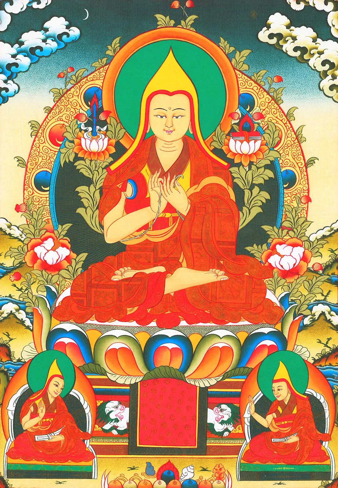 

Je Tsongkhapa Thangka,Gandhanra Tibetan Buddhist Thangka Art,Giclee Printed and Hand Framed,47" × 32"