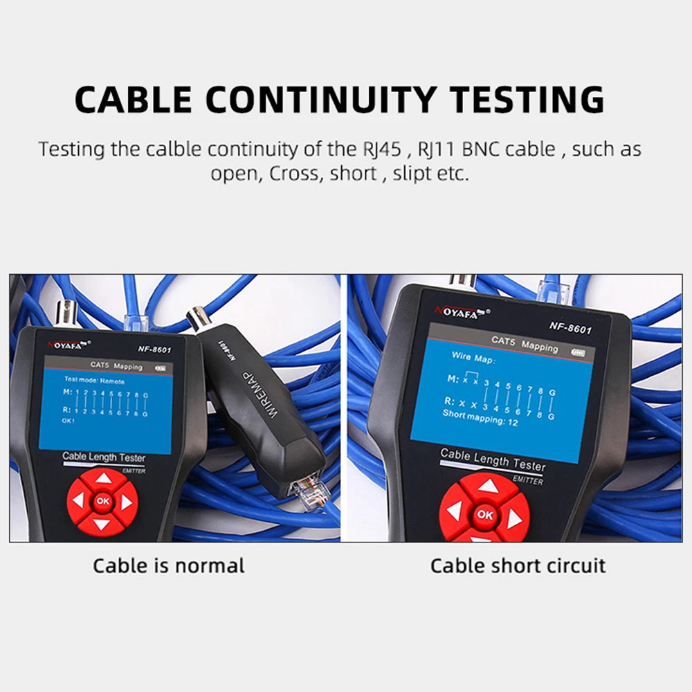 Noyafa NF-8601 Network Cable Tester Ethernet Cable Tracker with PoE/PING Function Measure Length Wiremap Tester Network Tools 3