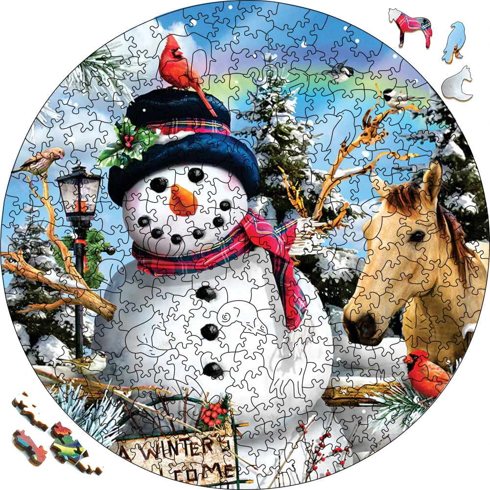 Пазл Снеговик Деревянный пазл праздничный