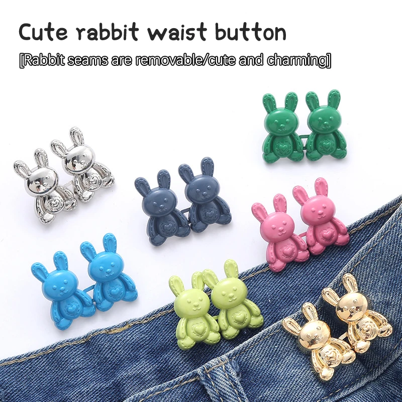 

2 Pcs Rabbit Shape Waist Buckle No-Sewing Adjustment Jeans Tighten Button Detachable Closing Artifact Invisible Jeans Button