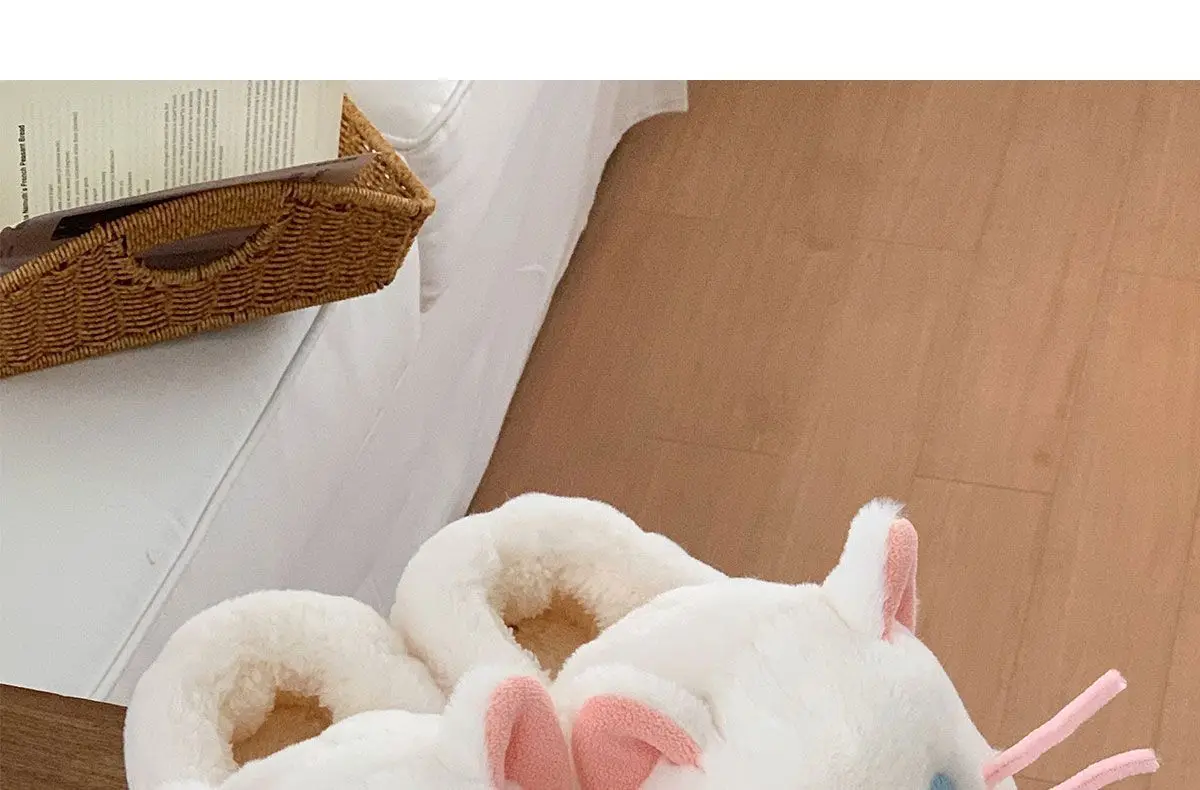 Schöne schwarz weiß 3D Katze Ohr Plüsch Hausschuhe Indoor Haus Tier Kitty Schuhe Frauen Slip-ons Pelz Pantoletten Chausson Chat – Detail 17