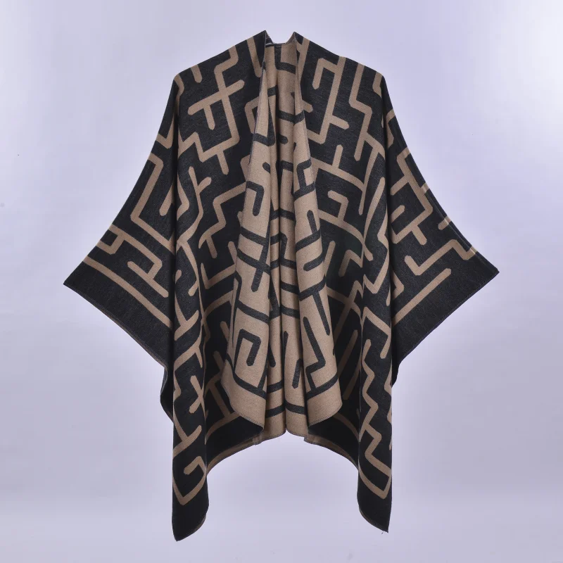 

Autumn Shawls Poncho for Women Winter Warm Cardigan Sweater Black Kawaii Female Fall Shawl Beach Dress Tunic Cape Warm Shawls