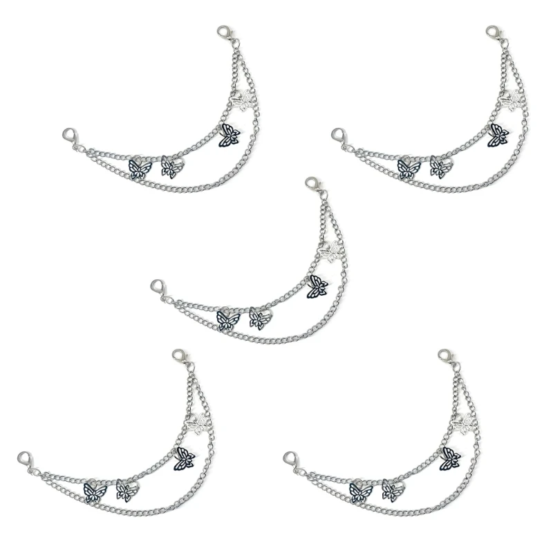 

5Pcs Double Layer Bag Decorative Metal Chain Butterfly Shape Pendant Women Men Jeans Pants Chain with Lobster Clasps for Handbag