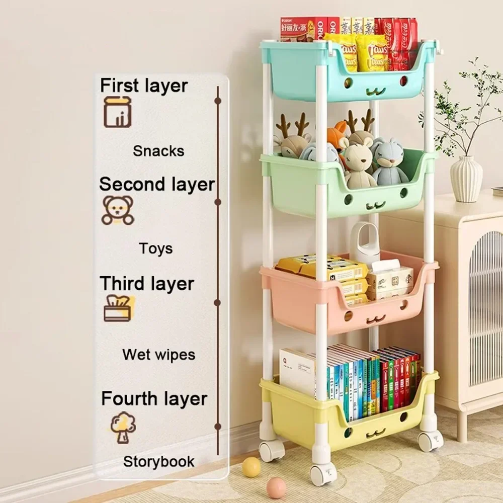 Toy Storage Trolley Children's Toy Storage Racks and Shelving Rotating Bookshelf Multifunctional Household Mobile Trolleyarrange 3