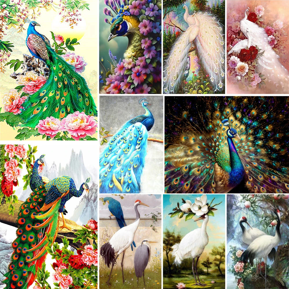 Animal Bird Peacock Printed Fabric Cross-Stitch Set Embroidery Needlework Handicraft Handmade Knitting Counted Jewelry