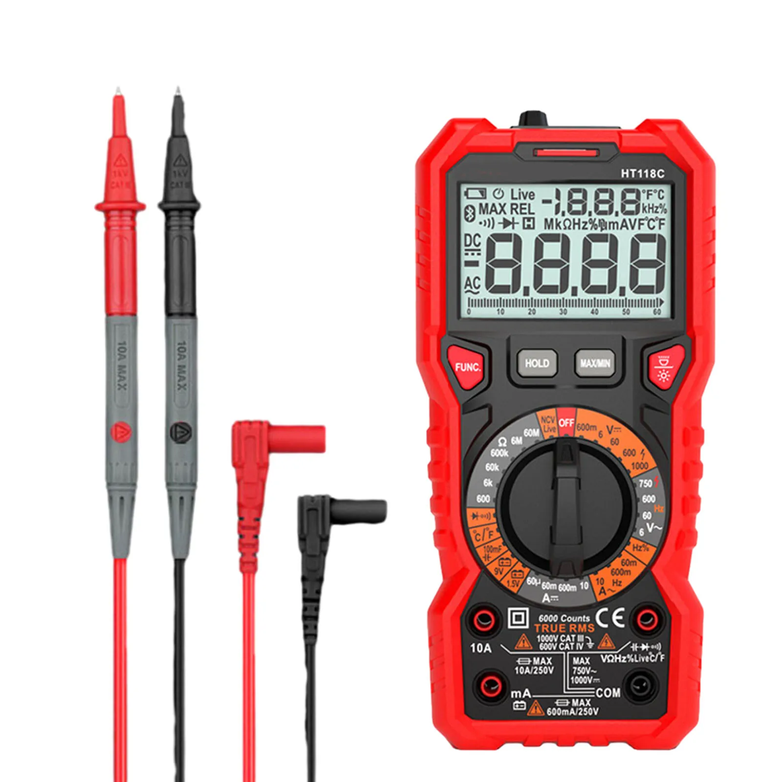 

HT118C Multimeter Manual Range Measuring Instrument Meter Dual color Backlight Full Range Anti burning Automatic Shutdown