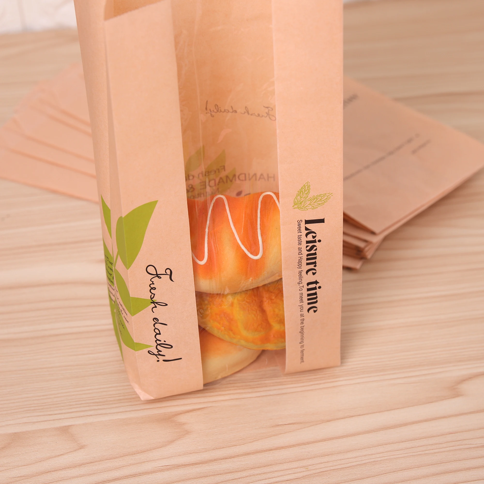 50 pezzi di carta Kraft foglia verde sacchetto di cibo torta