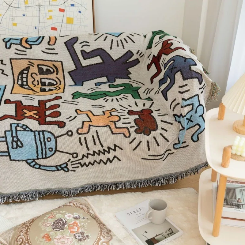 Manta de Graffiti desordenado para exteriores, fundas de sofá, borlas de Camping, decoración de alfombra en el hogar, cubierta antipolvo, mantas de Picnic portátiles
