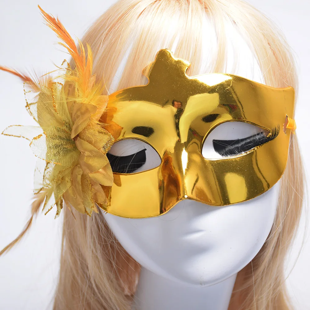 

5Pcs Woman Masquerade Venice Plastic Mask With Flower Wedding Party Electroplate Carnival Cosplay Toys Movie Theme Props Supply
