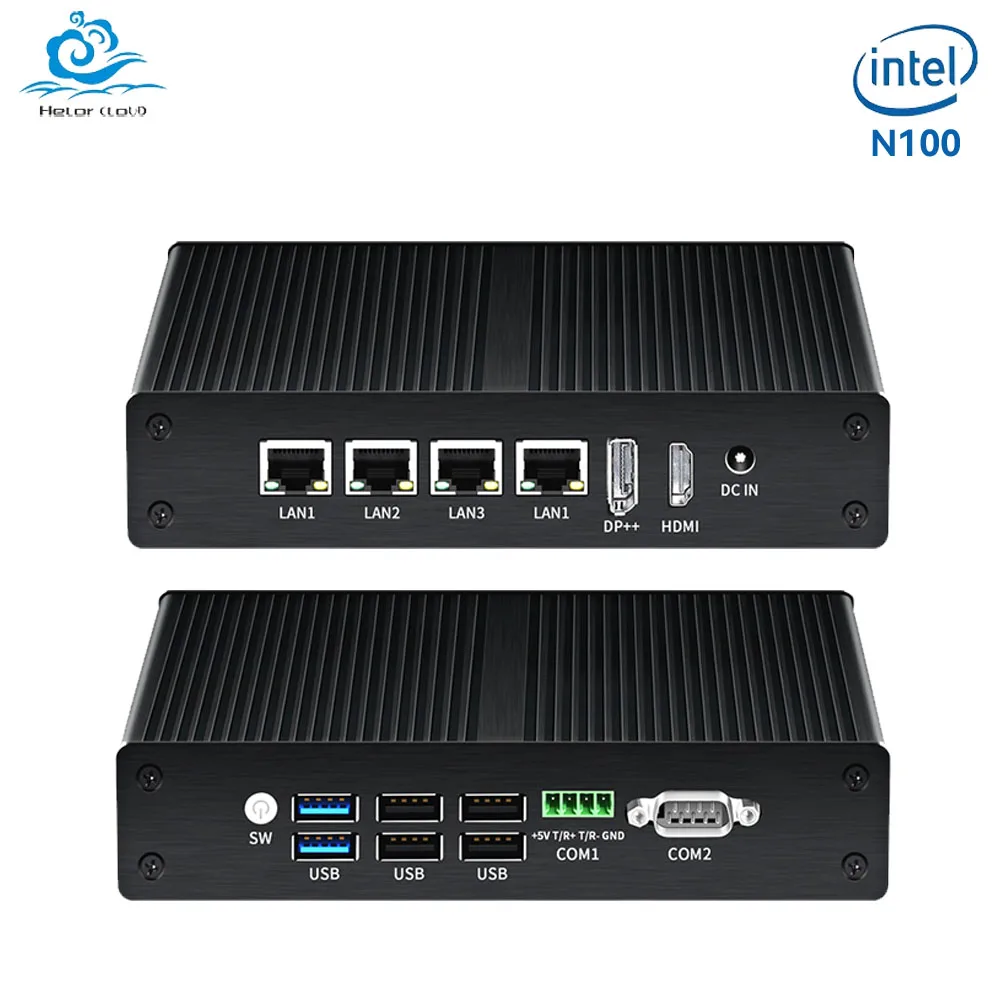 

Helorpc 4LAN Instriual MINI PC Inter Processor N100 8G 128G DDR4 M.2 NVME Support Windows10/11 Linux Firewall Pfsense Computer