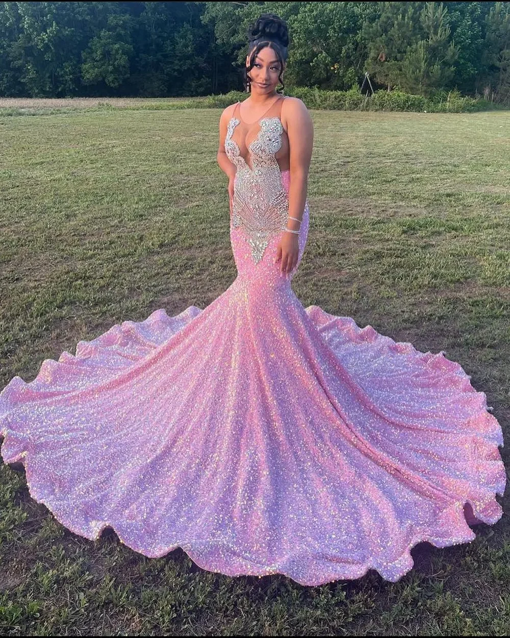 

Блестящие розовые вечерние платья для выпускного вечера 2024, соблазнительные Роскошные вечерние платья-русалки для девушек серебристого цвета со стразами и блестками, вечернее платье для торжества