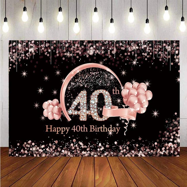 Fondo de fiesta de feliz 40 cumpleaños para mujer, pancarta de flores de  oro rosa, Fondo de 40 años y 40 días, tacones altos de diamante - AliExpress