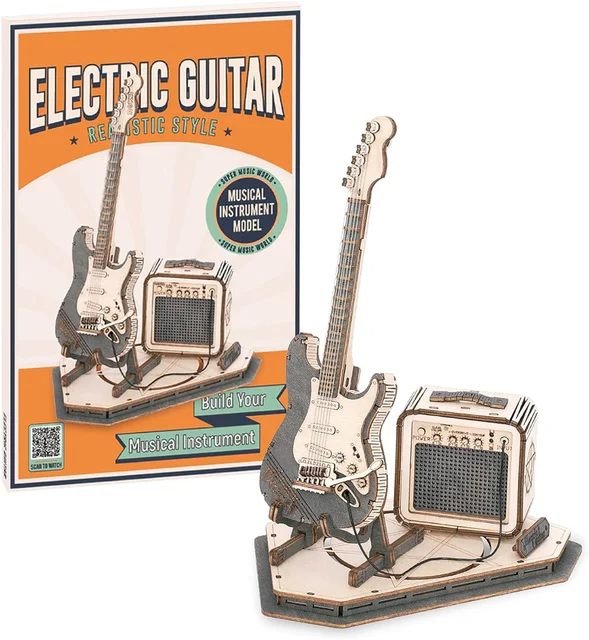 Robotime DIY Model Guitar Kit 3D Puzzle for Kids Wooden Craft Kits to Build Brain Teaser Puzzle Toy Creative Gift for Teens Adul