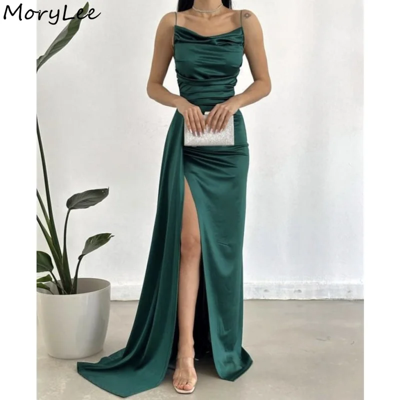 

Spaghetti Bridesmaid Dresses Sexy Side Slit Mermaid Bridesmaid Dresses With Lace Up Back Wedding Party Gowns 2024 Newest