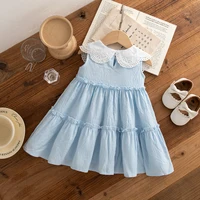 Vêtements d'été en coton pour petites filles, couleur unie, sans manches, à revers, robes de plage mignonnes pour filles 5