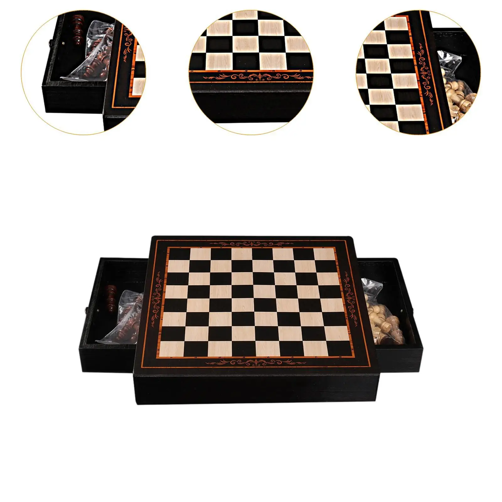 Chess Board Set Strategy Game Housewarming Gift 2 Extra Queens Board Games with Drawers for Outdoor Schools Camping Kids Family
