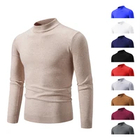 Autumn New Sweater Men's Half High Neck Basic Solid Color Casual Versatile Round Neck Knit with Slim Fit Elastic Sweater Inside 1