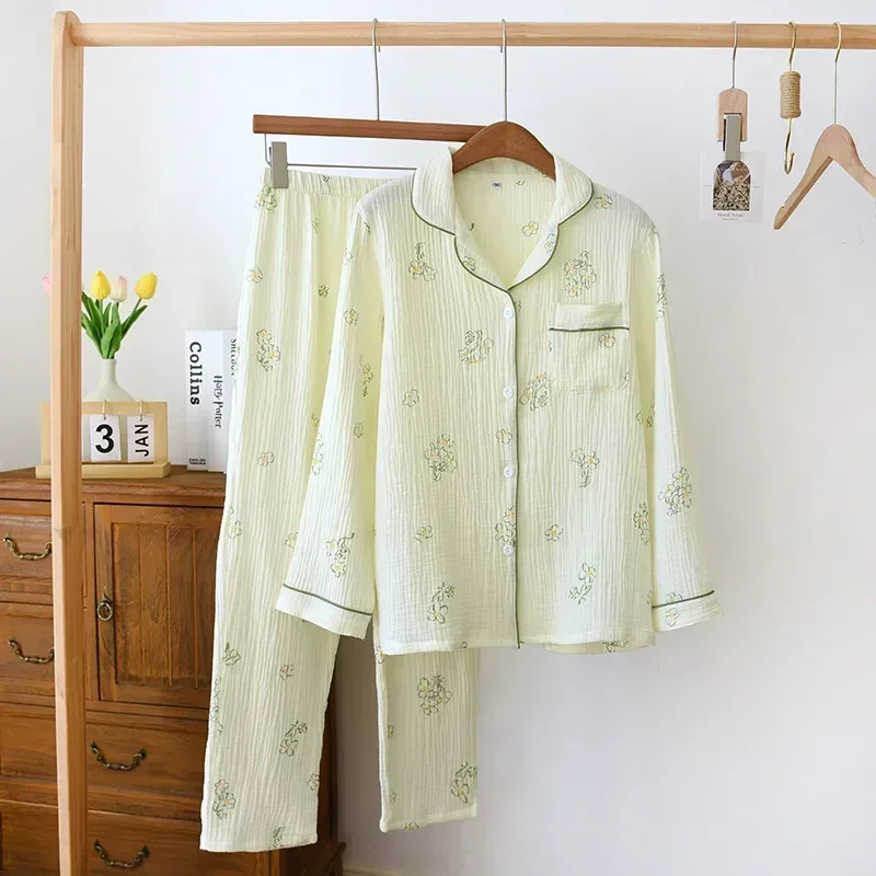 

Fresh Pants Women's Long And Autumn Sleeve Suit Set Sweet Cotton Two 100% Spring 2023 Crepe New Pajama Japanese Piece Home