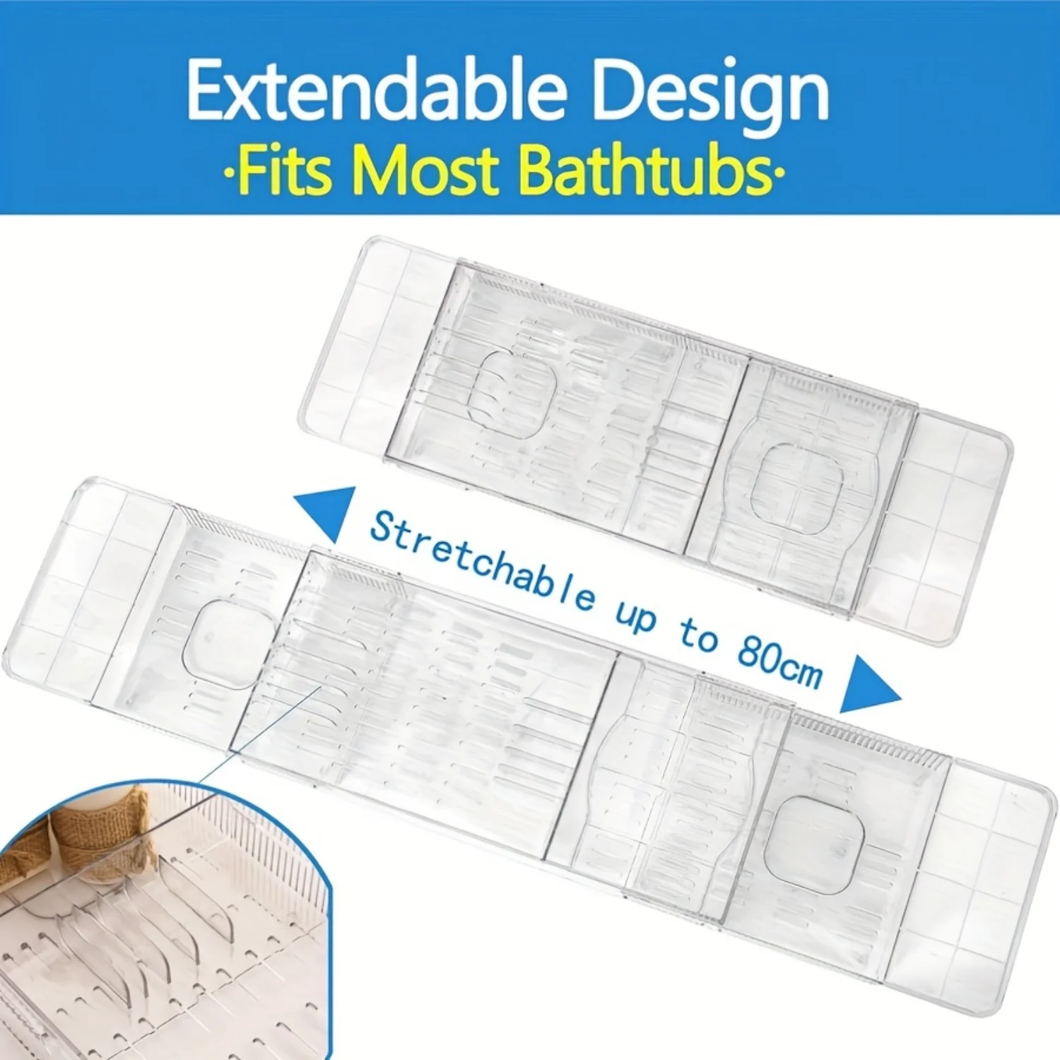 1PC Retractable Bathtub Rack-Space-Saving Bathroom Organizer with Adjustable Shower Tray, Bucket Holder, and Board-Durable