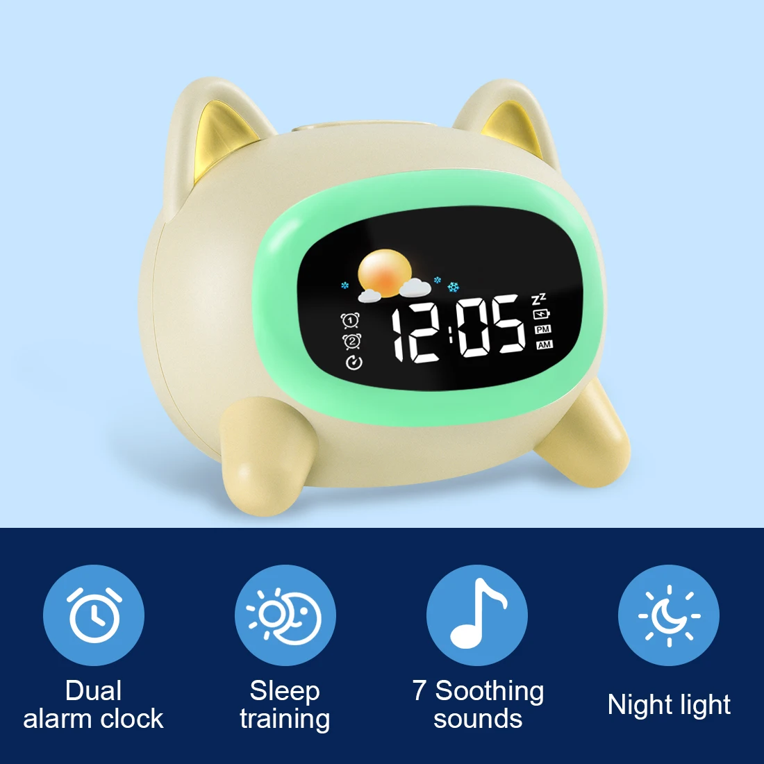 Cute Animal Alarm Clock Sleep Wake Up Colorful Night Light Electronic Digital Multi Function Children Sleep Trainer Home Decor