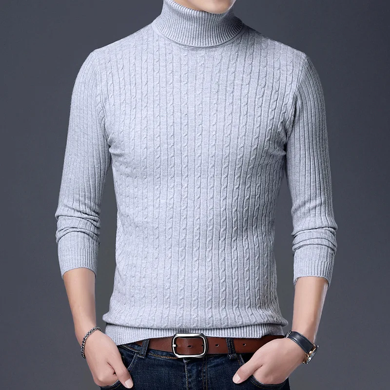 2023 Men Slim Fit Long Sleeve Warm Knit Sweater Classic Casual Pullover Sweaters Winter Men Jacquard Turtleneck Sweater S-5XL