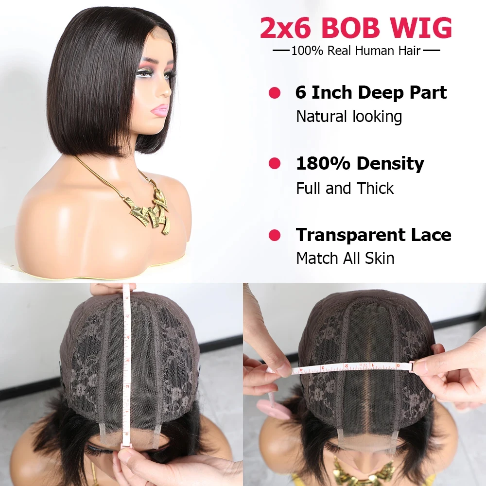 Human hair wig lace front wig human hair wigs front lace wig 2X6 Lace Deep Part Bob Wig Human Hair Straight 18 Inch 250% Density Double Drawn Transparent Lace Closure Short Bob Wig Virgin