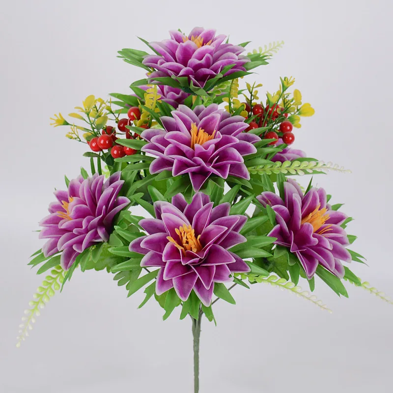 10 Crisantemi Artificiali A Sfera In Seta - Bouquet Fiori Finti, Testa 6 Cm, Stelo 19 Cm, Per Decorazione Casa, Matrimoni E Feste, Rosa Chiaro - 4