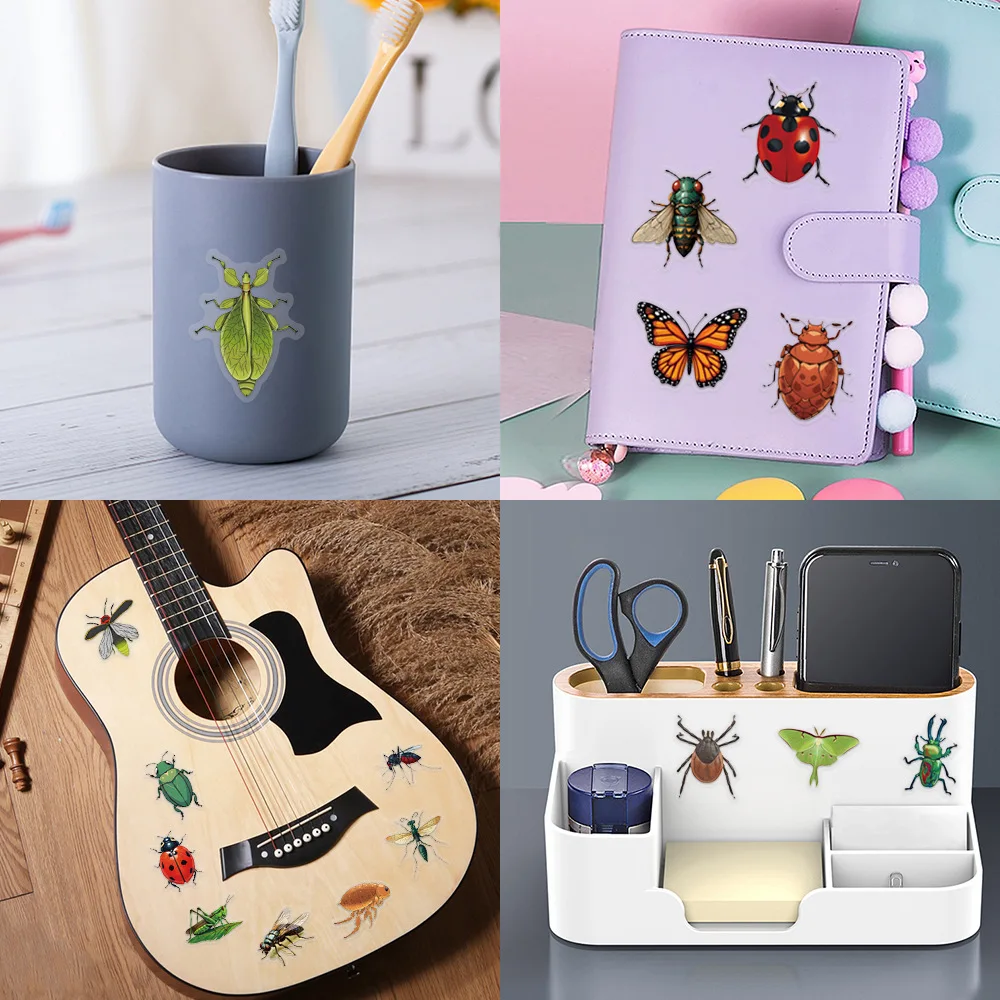 64Pcs 귀여운 곤충과 딱정벌레 곤충 스티커 데칼 노트북 스크랩북 수하물 기타 헬멧 DIY 미적 스티커