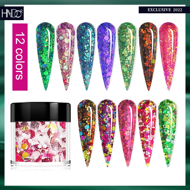 Hndo 12 Color Bottle Nail Art Colorful Sequins Pigment Dust Acrylic