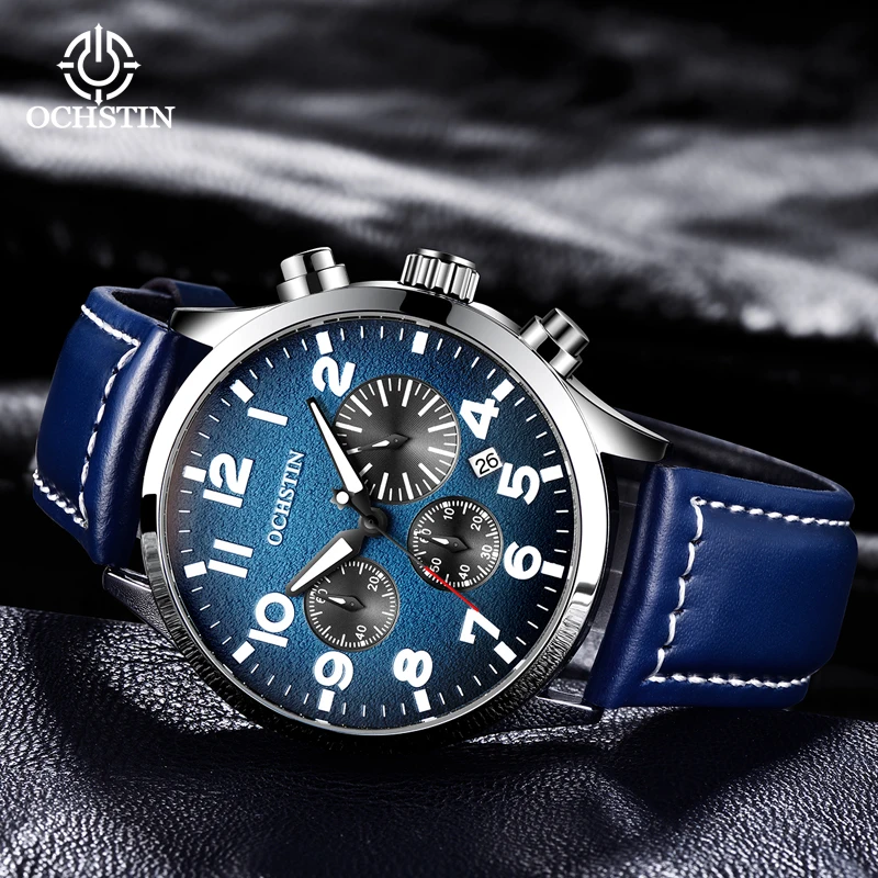 OCHSTIN Mens Watches Top Brand Luxury Chronograph Quartz Fashion Casual Suede Leather Male Sports Wristwatches 2022 Dropshipping